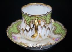 DRESDEN LAMM Hand Painted Gold Green Porcelain Cup and Saucer GORGEOUS