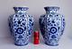 Delft Pair Of Huge Vases 15.4 Inches Hand Painted Eye Catching Pieces Excellent