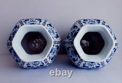 Delft Pair Of Huge Vases 15.4 Inches Hand Painted Eye Catching Pieces Excellent