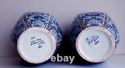 Delft Pair Of Huge Vases 15.4 Inches Hand Painted Eye Catching Pieces Excellent