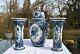 Delfts Blue Boch Royal Sphinx 18 Hand Painted Foo Dog Urn/ginger Jar Vase Trio
