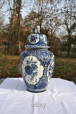 Delfts Blue Boch Royal Sphinx 18 Hand Painted Foo Dog Urn/Ginger Jar Vase Trio