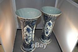 Delfts Blue Boch Royal Sphinx NL Hand Painted Foo Dog Urn/Ginger Jar Vase Trio