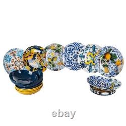 Dinnerware set porcelain and stoneware, 18 pieces, hand painted in Italy