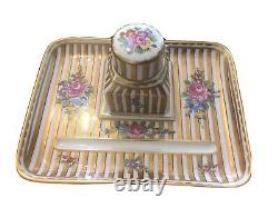 Dresden Porcelain Hand Painted Carl Thieme Desk Inkwell Pen Tray