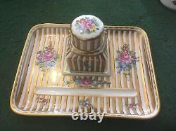 Dresden Porcelain Hand Painted Carl Thieme Desk Inkwell Pen Tray