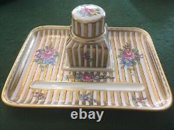 Dresden Porcelain Hand Painted Carl Thieme Desk Inkwell Pen Tray