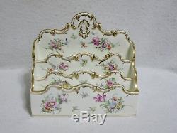 Dresden Porcelain Hand Painted Three Section/Tier Letter Holder/Rack