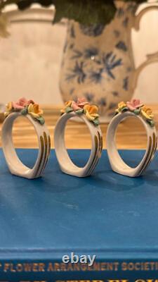 Dresden Porcelain Napkin Rings Hand-Painted Floral, c. Early 20th Century