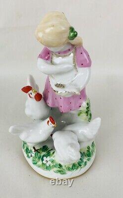 Dulevo Porcelain Factory Girl with Chickens Hand Painted Porcelain Figure, 7,5