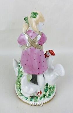 Dulevo Porcelain Factory Girl with Chickens Hand Painted Porcelain Figure, 7,5