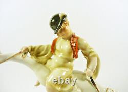 ELEK LUX HEREND GOOSE RIDER, ANTIQUE H. PAINTED PORCELAIN FIGURINE 1920's! (J032)