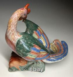 Early 20th C. Chinese Famille Rose Verte Porcelain Preening Bird Figurine