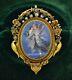 Early Victorian 18k Hand Painted Porcelain, Diamonds & Pearls Pendant Brooch