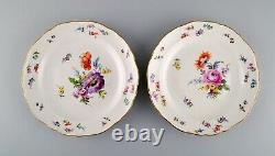 Eight antique Meissen plates in porcelain with hand-painted flowers
