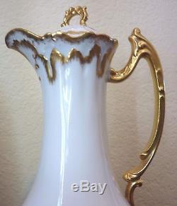 Elite Limoges Chocolate Set Handpainted Gold 11 Pieces Pot Cups Saucers Antique