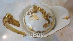 Elite Limoges Chocolate Set Handpainted Gold 11 Pieces Pot Cups Saucers Antique