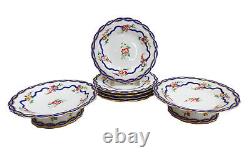 English Hand Painted Porcelain Dessert Service for 5 Pink Florals 1861