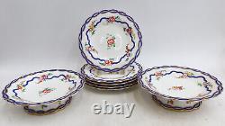 English Hand Painted Porcelain Dessert Service for 5 Pink Florals 1861