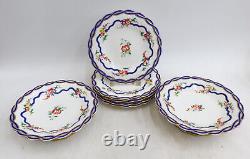 English Hand Painted Porcelain Dessert Service for 5 Pink Florals 1861