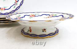 English Hand Painted Porcelain Dessert Service for 5 Pink Florals 1861