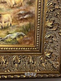 Ex royal worcester artist hand painted sheep framed wall plaque david fuller