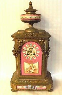 Excellent 19th Century Ph. Mourey French Hand Painted Porcelain Mantle Clock