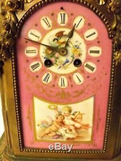Excellent 19th Century Ph. Mourey French Hand Painted Porcelain Mantle Clock