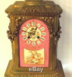 Excellent 19th Century Ph. Mourey French Hand Painted Porcelain Mantle Clock