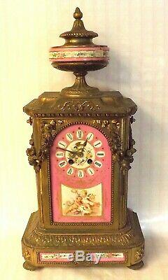 Excellent 19th Century Ph. Mourey French Hand Painted Porcelain Mantle Clock