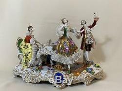 Excellent large hand painted Volkstedt Dresden Porcelain Musical Scene group