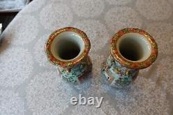 Exceptional 19th Cent. Chinese Porcelain Famille Verte Pair Vases Urns (484)