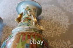 Exceptional 19th Cent. Chinese Porcelain Famille Verte Pair Vases Urns (484)