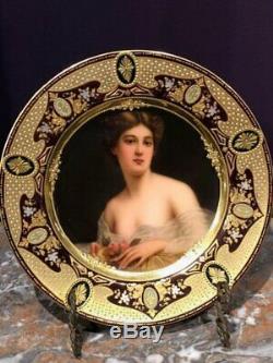 Exceptional Antique Hand Painted Jeweled Royal Vienna Porcelain Plate by Wagner