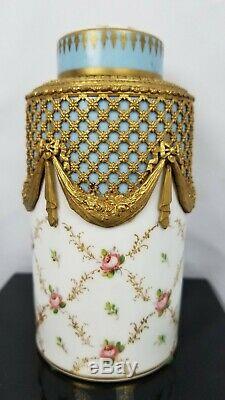 Exceptional Bronze Ormolu Hand Painted Porcelain Jar With Lid Sevres Style 19th C
