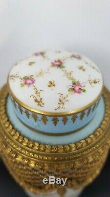 Exceptional Bronze Ormolu Hand Painted Porcelain Jar With Lid Sevres Style 19th C