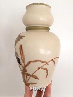 Exquisite Antique / Vintage Hand Painted Mallard Duck in Reeds Porcelain Vase