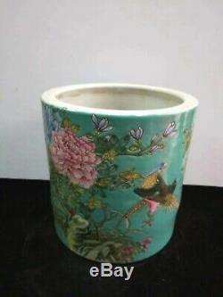Exquisite Chinese Porcelain Flowers Birds Brush Pot Marks YongQingChangChun