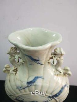 Exquisite Chinese Porcelain Shrimp Vases Hand-carving Marks GuangXu