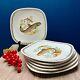 Exquisite Vintage Longchamp Porcelain Fish Plates Set 6 With Gold-rim Edges- Mint