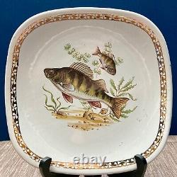 Exquisite Vintage Longchamp Porcelain Fish Plates Set 6 with Gold-Rim Edges- MINT