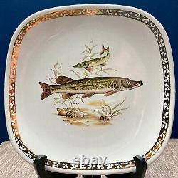 Exquisite Vintage Longchamp Porcelain Fish Plates Set 6 with Gold-Rim Edges- MINT