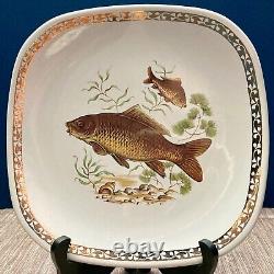 Exquisite Vintage Longchamp Porcelain Fish Plates Set 6 with Gold-Rim Edges- MINT