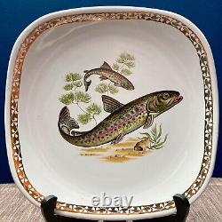 Exquisite Vintage Longchamp Porcelain Fish Plates Set 6 with Gold-Rim Edges- MINT