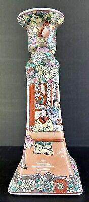 Famille Rose Candlesticks Flowers People Chinese Hand Painted Porcelain