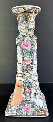 Famille Rose Candlesticks Flowers People Chinese Hand Painted Porcelain