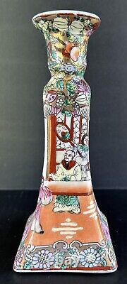 Famille Rose Candlesticks Flowers People Chinese Hand Painted Porcelain