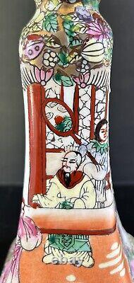 Famille Rose Candlesticks Flowers People Chinese Hand Painted Porcelain