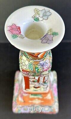 Famille Rose Candlesticks Flowers People Chinese Hand Painted Porcelain