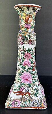 Famille Rose Candlesticks Flowers People Chinese Hand Painted Porcelain